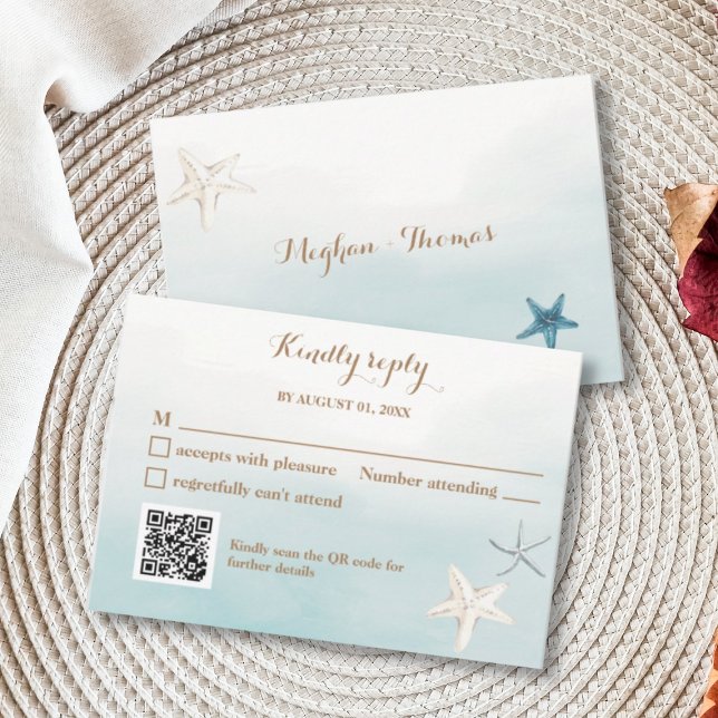 Ocean Blue with QR Code Wedding Small RSVP Card (Creator Uploaded)