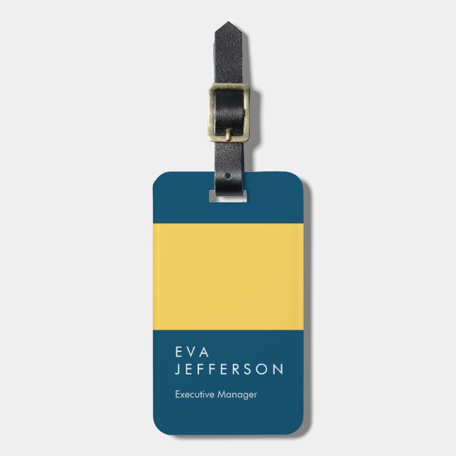 Ocean blue yellow elegant unique modern luggage tag (Front Vertical)