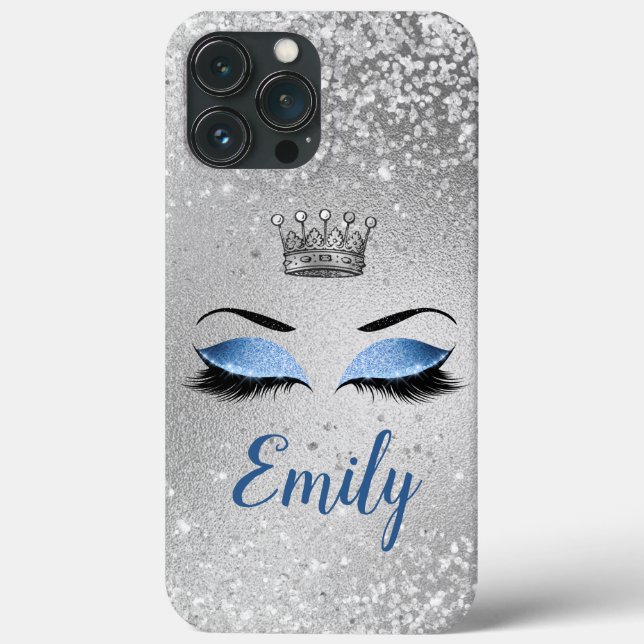Ocean Blush Blue Glitter Eyes Monogram Case-Mate iPhone Case (Back)
