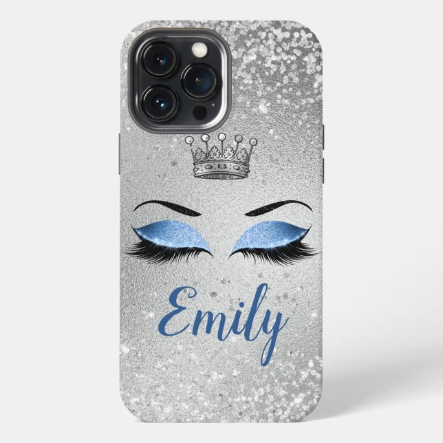 Ocean Blush Blue Glitter Eyes Monogram iPhone Case (Back)