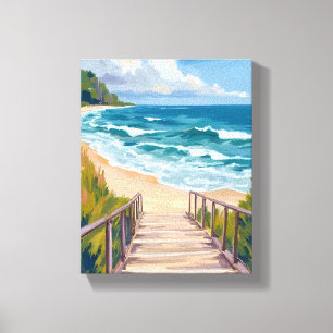 Ocean Boardwalk Beach Waves Coastal Canvas Print