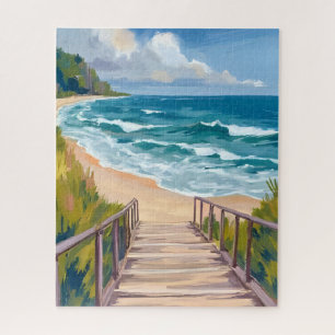 Ocean Boardwalk Beach Waves Coastal Jigsaw Puzzle