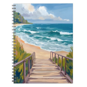 Ocean Boardwalk   Beach Waves Coastal Notebook