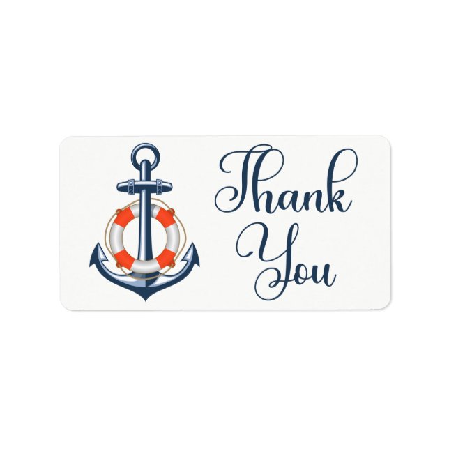 Ocean Boat Anchor Blue Red Nautical Thank You    Label (Front)
