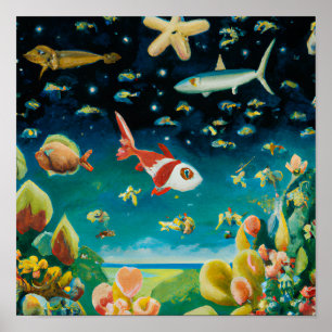 Ocean bottom sea full of colored fish corals tapes poster