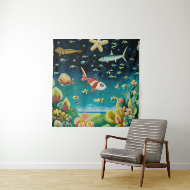 Ocean bottom sea full of coloured fish corals tapestry (In Situ)