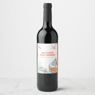 Ocean Boy Adventure Sailboat Baby Shower Wine Label