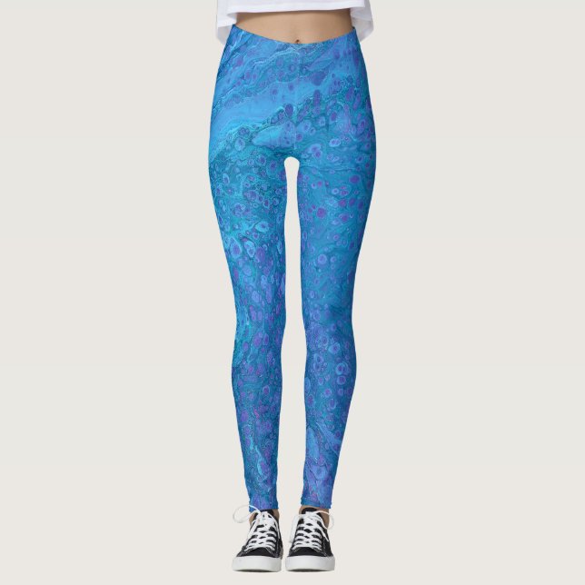 Ocean Breeze 2 Soothing Blue Abstract Leggings (Front)