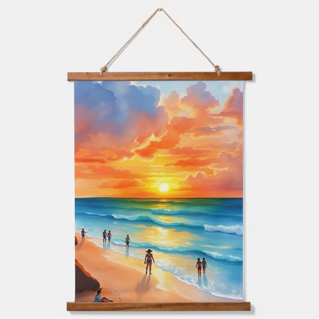 Ocean Breeze and Fiery Skies Hanging Tapestry (Front)