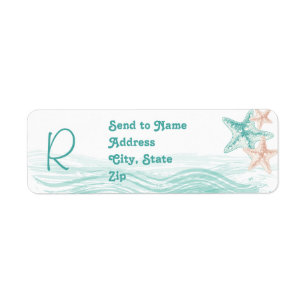 Ocean Breeze Beach Wedding Monogram Étiquette de a