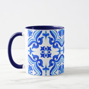 Ocean Breeze Ceramic Watercolor Blue Mosaic Mug