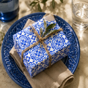 Ocean Breeze Ceramic Watercolor Blue Mosaic  Wrapping Paper