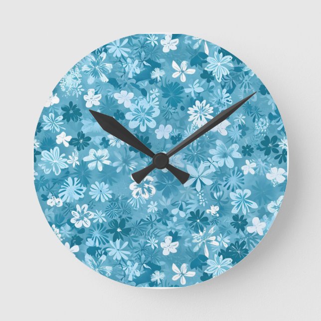 Ocean Breeze Floral Turquoise Botanical Round Clock (Front)