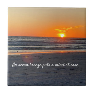 Ocean Breeze Quote With Beautiful Sunset Tile