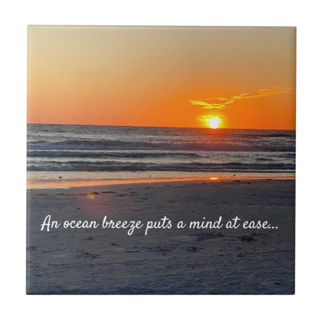 Ocean Breeze Quote With Beautiful Sunset Tile (Front)