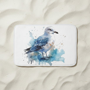Ocean Breeze: Watercolor Seagull Bath Mat