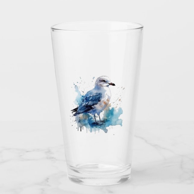 Ocean Breeze: Watercolor Seagull Glass (Front)