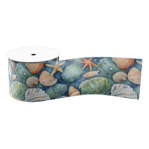 Ocean Breeze Watercolor: Seashell and Starfish Grosgrain Ribbon