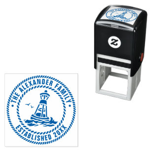 Ocean Buoy Gulls Family Name Date Estd Rope Frame Self-inking Stamp
