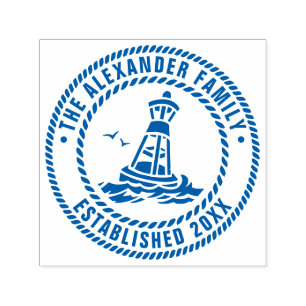 Ocean Buoy Gulls Family Name Date Estd Rope Frame Self-inking Stamp