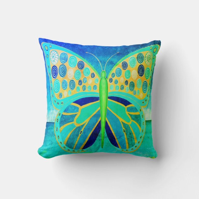 Ocean Butterfly Throw Pillow (Front)