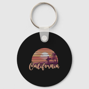 Ocean Cali Palm Trees Surfing Ca Sea Beach Retro C Keychain