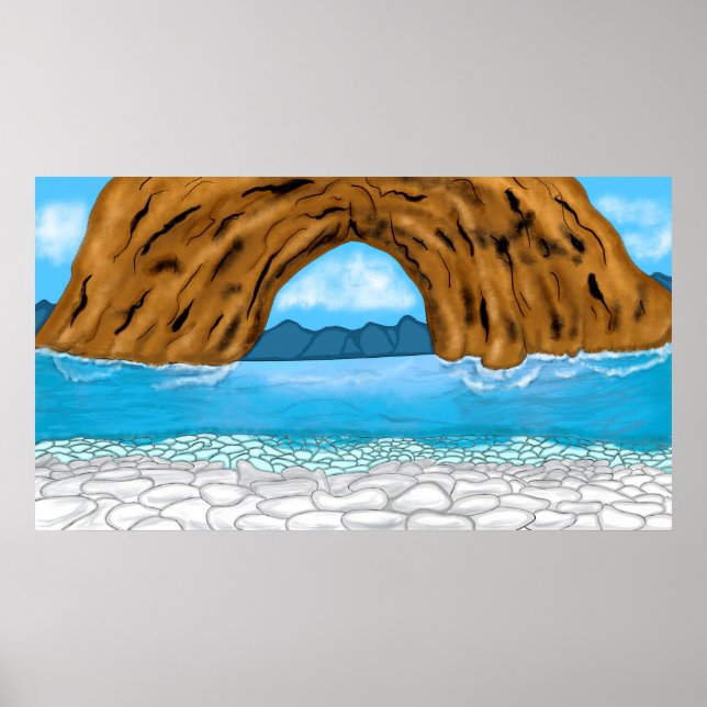 Ocean, Canyon and Mountains Digital Art Poster (Front)