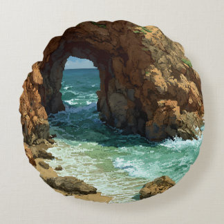 Ocean cave pixel art round pillow