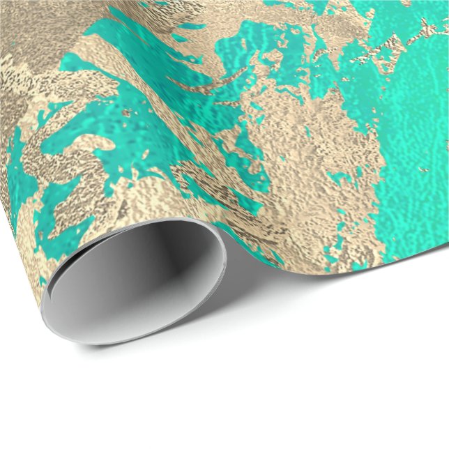 Ocean Champaigne Gold Marble Shiny Metallic Stroke Wrapping Paper (Roll Corner)