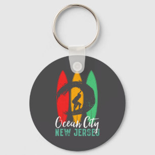 Ocean City Beach New Jersey Vintage Retro Surfing  Keychain