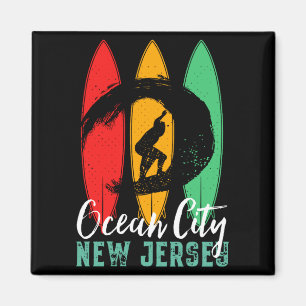 Ocean City Beach New Jersey Vintage Retro Surfing Magnet