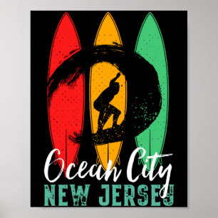 Ocean City Beach New Jersey Vintage Retro Surfing Poster