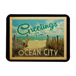 Ocean City Beach Vintage Travel Magnet