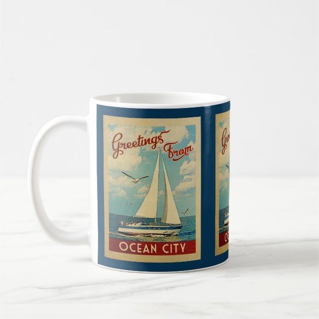 Ocean City Coffee Mug Sailboat Vintage New Jersey (Left)