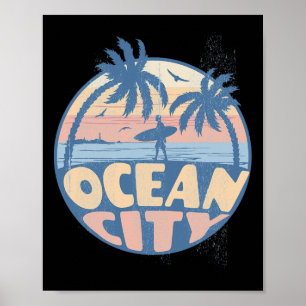 Ocean City Maryland Beach Surf Summer Vacation Vin Poster