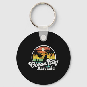 Ocean City Maryland Beach Vacation Retro Surfing S Keychain
