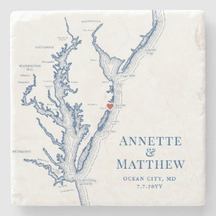 Ocean City Maryland Destination Wedding Favour Stone Coaster