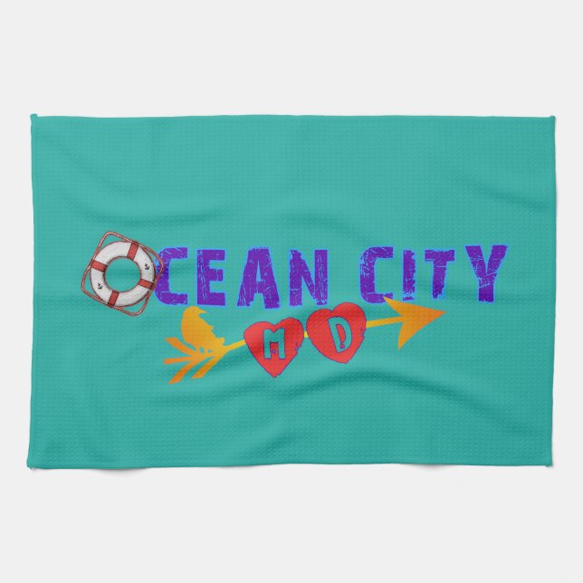 Ocean City, Maryland Kitchen Towel (Horizontal)