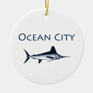 Ocean City Maryland Logo (white marlin) Ceramic Ornament