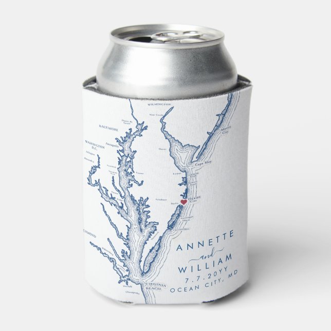 Ocean City Maryland Map Modern Wedding Can Cooler (Can Front)