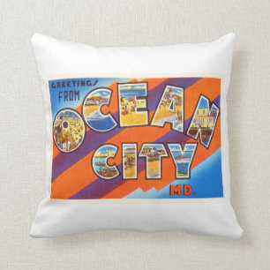 Ocean City Maryland MD Vintage Travel Postcard- Throw Pillow