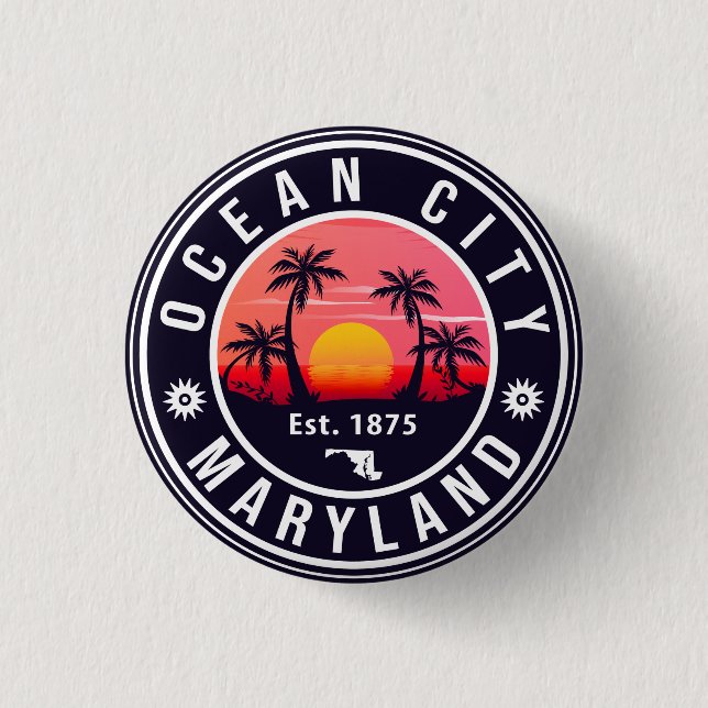 Ocean City Maryland Retro Sunset Souvenirs 60s 1 Inch Round Button (Front)