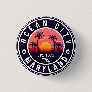 Ocean City Maryland Retro Sunset Souvenirs 60s 1 Inch Round Button