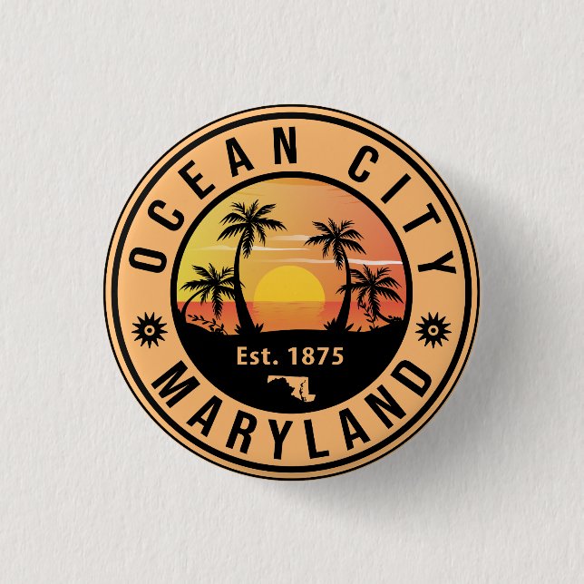 Ocean City Maryland Retro Sunset Souvenirs 60s 1 Inch Round Button (Front)