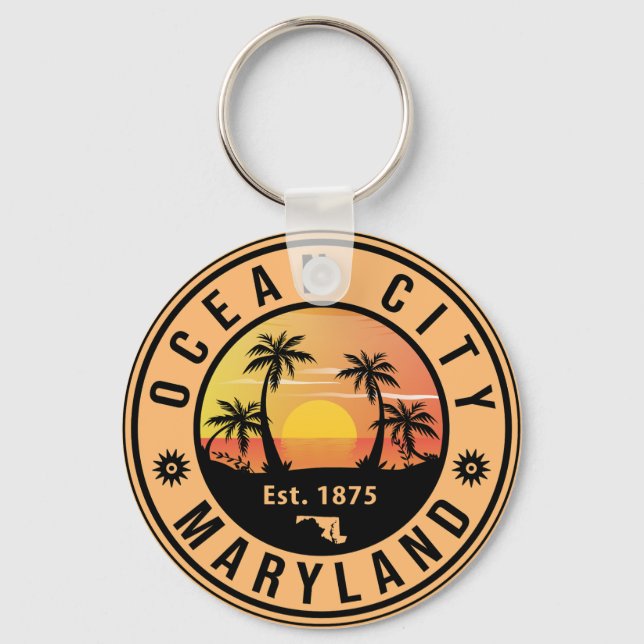 Ocean City Maryland Retro Sunset Souvenirs 60s Keychain (Front)