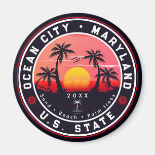 Ocean City Maryland Retro Sunset Souvenirs 80s Magnet