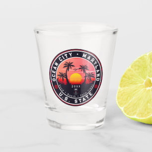 Ocean City Maryland Retro Sunset Souvenirs 80s Shot Glass