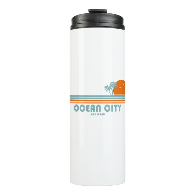 Ocean City Maryland Sun Palm Trees Thermal Tumbler (Front)