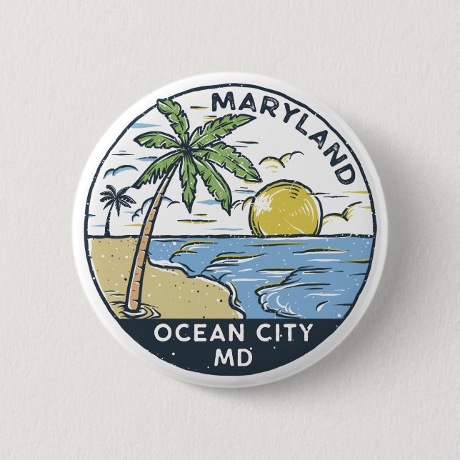 Ocean City Maryland Vintage 2 Inch Round Button (Front)