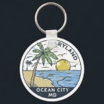 Ocean City Maryland Vintage Keychain<br><div class="desc">Ocean City hand drawn illustration with palm trees and waves in the background. Perfect for anyone who loves to visit Ocean City.</div>